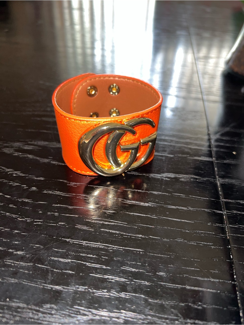 Orange Leather Double G Cuff Bracelet
